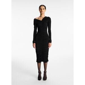 A.L.C. Off-The-Shoulder Marie Ruched Midi Dress Long Sleeve Black Size XL